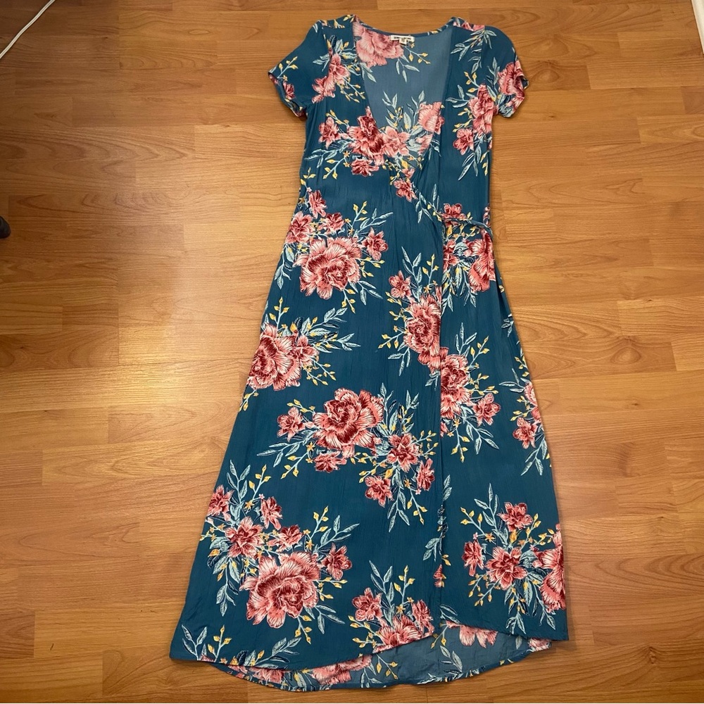 Billabong Women’s Blue & Pink Floral Wrap Maxi Dress Size Small